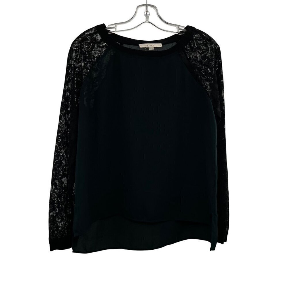 Ann Taylor Loft Lace Sleeve Top Green/Black Size Medium Petite